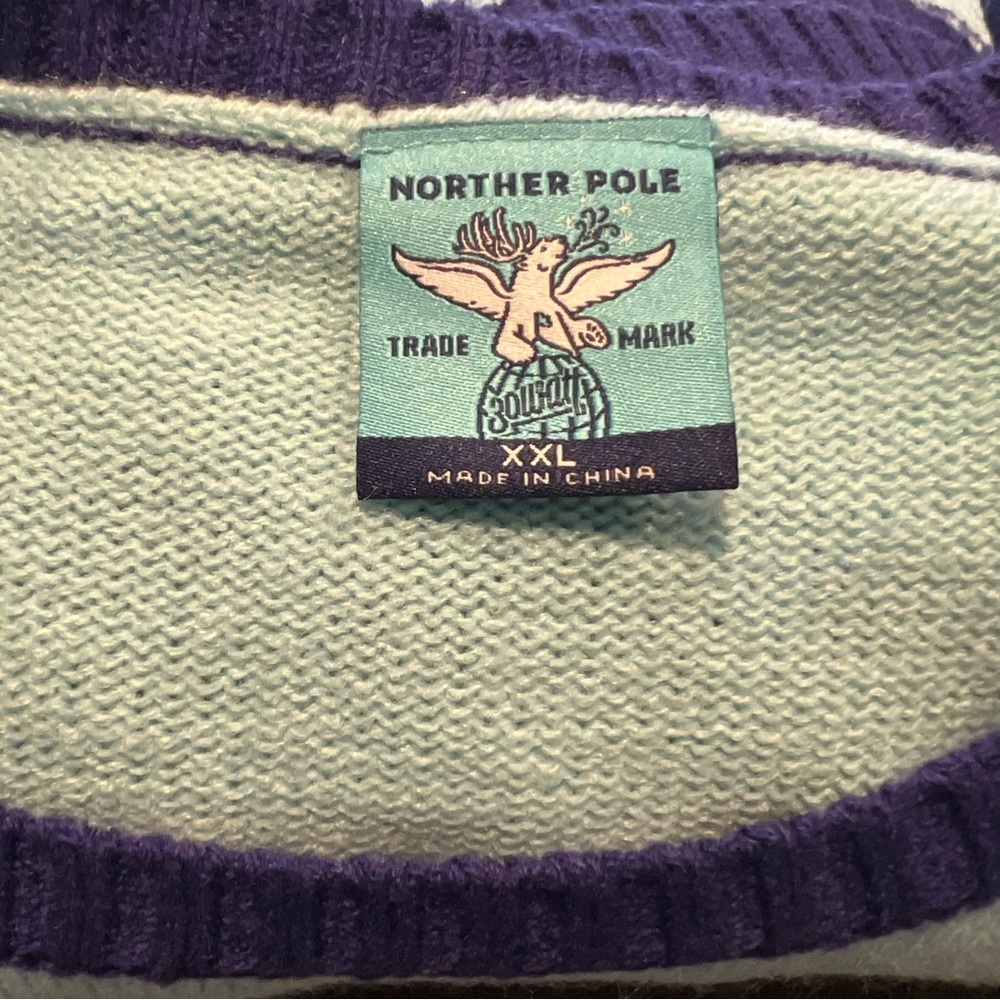 Merlot Ho Ho Santa Christmas Sweater Two Tone Blue - Picture 4 of 4